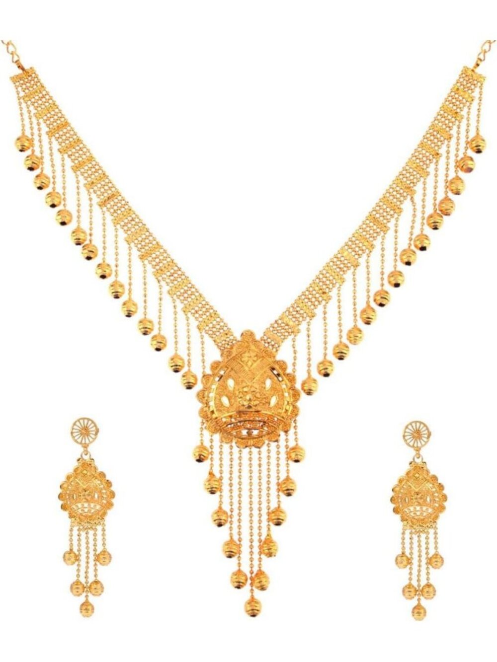 Gold Tone Indian Jewelry Set - Choker Necklace & Dangle Earrings, Boho Chic